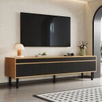 Meuble tv 170x40x50 design contemporain avec 4 portes et finition texte bois naturel ou noir meuble tv ...