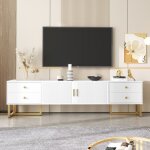Meuble tv - aapaas - 175 cm - 2 portes - 4 tiroirs - bois laqu blanc
