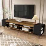 Meuble tv 180�36�43 cm en mdf et panneau de particules noir et effet bois ? avec rangements