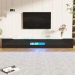 Meuble tv 180 cm brillant avec lumi�re led 3 rabats comme espace de rangement meuble bas suspendu ou ...