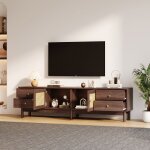 Meuble tv de 180 cm de long avec 2 portes en rotin + 4 tiroirs - pour t�l�viseurs jusqu� 80 pouces - ...