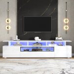 Meuble tv 180 x 38 x 45 cm finition laqu�e brillante avec 2 placards et 1 tiroir �tag�re basse avec �clairage ...