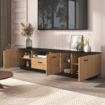 Meuble tv 180 x 40 x 45 cm avec un tiroir trois portes meuble tv led avec meuble tv en verre noir et ...