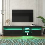 Meuble tv 180cm design noir moderne avec panneau clair et �clairage led variable meuble tv contemporain ...