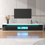Meuble tv 180x30x35 cm avec éclairage led trois portes et grand espace de rangement - noir Meuble tv 180x30x35 cm avec éclairage led trois portes et grand espace de rangement - noir