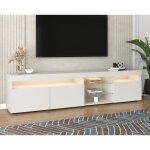 Meuble tv 180x35x48 cm en mdf blanc laqu� avec led variable et rangements ? style moderne