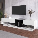 Meuble tv 190�40�42 cm laqu� blanc et noir ? 3 tiroirs et 2 niches ouvertes