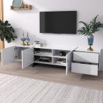 Meuble tv 190cm blanc laqu buffet bas moderne rangement complet avec 3 portes et 2 tiroirs