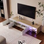 Meuble tv 197cm blanc / bois - adwolt - Étagères verre & éclairage led rgb - 197x39x42 cm - rangement ... Meuble tv 197cm blanc / bois - adwolt - Étagères verre & éclairage led rgb - 197x39x42 cm - rangement ...