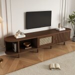 Meuble tv 2 portes coulissantes 1 tiroir et compartiment rangement meuble de salon design minimaliste ...