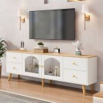 Meuble tv 2 portes verre tremp design incurv rangement salon salle  manger entre dco bois blanc ...