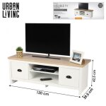 Meuble tv 2 tiroirs 1 tagre virginia style colonial - blanc et bois - bois - l 120 x p 39. 5 x h 42. ...