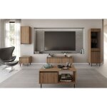 Meuble tv 2 tiroirs avec pieds noir - osaka - 140 cm - ch�ne evoke