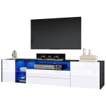 Meuble tv avec 2 tiroirs et 2 placards led via application panneau de particules + verre tremp� 180x40x45 ...