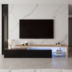 Meuble tv 200 cm - ambiance - avec clairage led et rangements - banc tv design contemporain noir brillant ...
