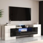 Meuble tv 200 cm - lgant meuble tv bas - brillant avec clairage led - meuble de salon - moderne - ...
