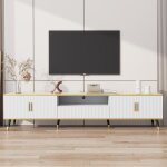 Meuble tv 200 cm extra large - plateau effet marbre gestion câbles intégrée & pieds dorés - pour tv 90 ... Meuble tv 200 cm extra large - plateau effet marbre gestion câbles intégrée & pieds dorés - pour tv 90 ...