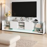 Meuble tv 200 cm led r�glable tiroirs doubles simplicit� moderne bois et verre tremp� salon 200 x 35 ...