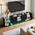 Meuble tv 200 cm - led rglable - tiroirs doubles - simplicit moderne - bois et verre tremp - salon ...