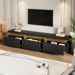Meuble tv - jaerliub - 200 x 40 x 42 cm - pour téléviseurs jusquà 90 pouces - 3 tiroirs - noir Meuble tv - jaerliub - 200 x 40 x 42 cm - pour téléviseurs jusquà 90 pouces - 3 tiroirs - noir