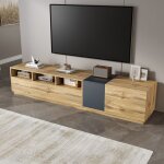 Meuble tv 200cm buffet bas moderne noir mat rangement avec 3 niches et 3 portes