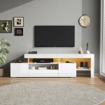 Meuble tv 3 armoires support tv et �clairage led pour t�l�viseurs jusqu� 85 pouces blanc 192 x 37 x 53 ...