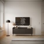 Meuble tv 3 portes ? tovi ? noir / couleur noyer du wisconsin? 140 cm Meuble tv 3 portes ? tovi ? noir / couleur noyer du wisconsin? 140 cm