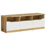 Meuble tv avec 3 tiroirs coloris ch�ne wotan / blanc brillant - longueur 135 x profondeur 395 x hauteur ...
