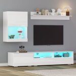 Meuble tv (3élts) avec vitrine meuble média étagère murale / pied. finition brillante + led pour tv jusquà ... Meuble tv (3élts) avec vitrine meuble média étagère murale / pied. finition brillante + led pour tv jusquà ...