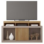Meuble tv 55 pouces chne et gris 1 porte 6 roulettes l 136 h 74 p 39 cm - l 136 x l 39 x h 74 cm
