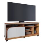 Meuble tv 65 pouces chne et blanc 2 portes 7 niches roulettes l 150 h 63. 2 p 39. 3 cm - l 150 x l 39. ...
