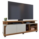 Meuble tv 75 jurere imitation ch�ne et blanc l180 p39. 3 h62 cm - 2 portes 9 niches 6 roulettes