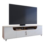Meuble tv - santorini - 75 pouces - blanc ecru - imitation chêne - 4 portes 8 niches Meuble tv - santorini - 75 pouces - blanc ecru - imitation chêne - 4 portes 8 niches