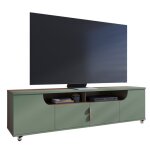 Meuble tv - santorini - 75 pouces - vert olive - imitation chêne - 4 portes 8 niches Meuble tv - santorini - 75 pouces - vert olive - imitation chêne - 4 portes 8 niches