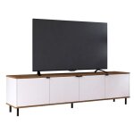 Meuble tv 80 pouces actual diffusion - 4 portes 4 niches blanc & imitation ch�taignier 183 x 38 x 49 ...