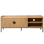 Meuble tv en acier et mdf dcor mlamin 150 cm beige - oviala