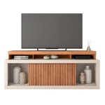 Meuble tv aegon 180 cm pour tv 70 - imitation ch�ne & blanc 2 portes coulissantes 9 niches