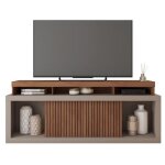 Meuble tv - aegon - 70 pouces - imitation weng� - 2 portes coulissantes - 180 cm