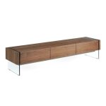 Meuble tv - angel cerda - 3 tiroirs - bois de noyer et verre tremp - marron - l 188 x p 45 x h 39 cm ...