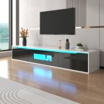 Meuble tv armoire tv haute brillance couleur noir et blanc avec Éclairage led À changement de couleur ... Meuble tv armoire tv haute brillance couleur noir et blanc avec Éclairage led À changement de couleur ...
