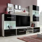 Meuble tv - armoire tv � vitrine murale avec lumi�re led - 4 pcs - meuble s�jour - noir - cfw773493