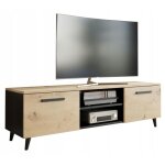 Meuble tv artisan ch�ne - noir - banc tv table tv avec 2 portes et 2 �tag�res - 150 x 40 x 47 cm