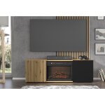 Meuble tv auris 150 cm avec chemine en chne artisan et mat noir