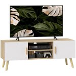 Meuble tv banc tv homcom jusqu 50 pouces avec tagres 2 placards et passe - cbles pour salon chambre ...