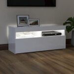 Meuble tv - banc tv - table tv - avec lumires led - blanc brillant - 90x35x40 cm - t3