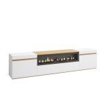 Meuble tv banc t�l� 200x35x45cm pour les tv jusqu� 80 chemin�e �lectrique blanc et ch�ne soft rf3774