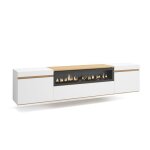 Meuble tv banc t�l� 200x45x35cm pour les tv jusqu� 80 chemin�e �lectrique suspendu mural blanc et ch�ne ...