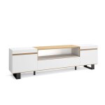 Meuble tv banc t�l� 200x57x35cm pour les tv jusqu� 80 design industriel blanc et ch�ne soft rf3772