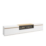 Meuble tv banc t�l� 260x45x35cm tv grand format chemin�e �lectrique blanc et ch�ne soft rf3791