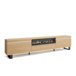 Meuble tv banc tl 260x57x35 cm tv grand format chemine lectrique design industriel chne soft et ...